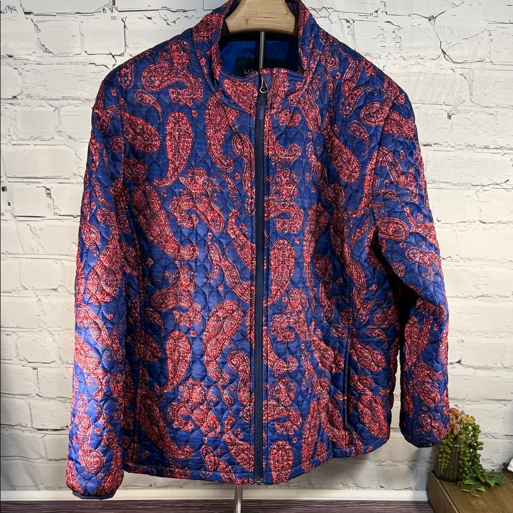 Lands' End Women’s XL P Primaloft Quilted Blue Red Paisley Print Jacket Granny